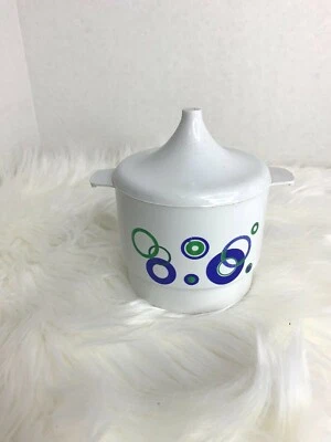 Plato de azúcar de plástico Melaform con tapa blanco con círculos verdes azules Foto 1 de 3