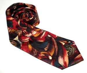 Corbata Bugle Boy Hombre Rojo Dorado Marrón Remolino Plumas Medallones 57" x 3.75" - Imagen 1 de 9