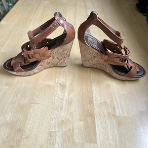 Sandali gladiatore Dolce Vita zeppa tacco sughero taglia 7,5 marrone cerniera - Foto 1 di 9