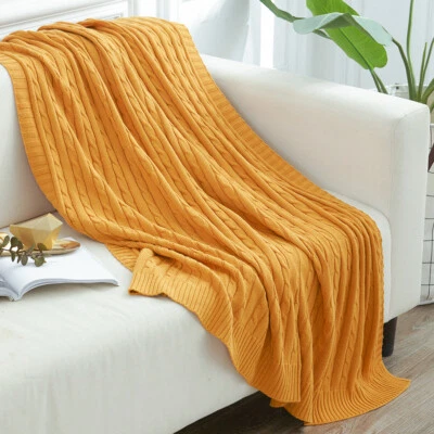 Cotton Cable Knit Bed Blanket High Quality Soft Warm Throw Blanket 20 Colors - Image 1 of 4