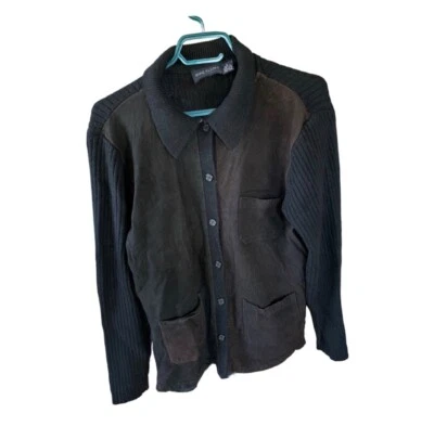 Anne Klein Mujer Cuero Lana Chaqueta Con Hombrera Grande Negro Foto 1 de 4