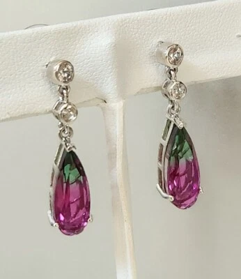 Pendientes de cuarzo/circón blanco sandía en platino sobre 6,75 quilates de ley Foto 1 de 4