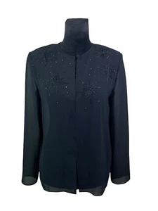 Blusa Adrianna Papell Evening Essentials Negra Transparente Gasa Con Cuentas Talla S  - Imagen 1 de 10
