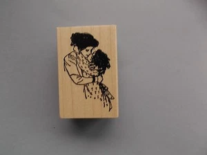 100 PROOF PRESS RUBBER STAMPS MOM AND CHILD KISS NEW wood STAMP - Picture 1 of 1