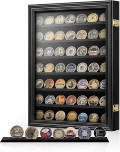 Challenge Coin Display Case 100 Pcs Black Military Cabinet Wood Medal Shadow Box - Picture 1 of 7