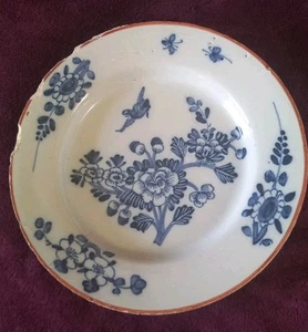 English Delft Plate C1750 Chinese Style ..Bird Butterflys Flowers...23cm Diam - Picture 1 of 24