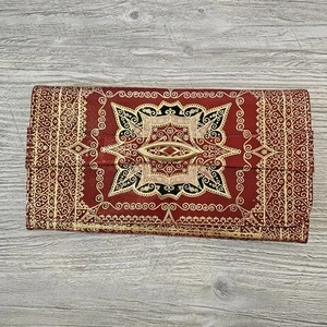 Vintage 1960s Italian Thin Gold Handpainted Ornate Red Leather Bifold Wallet - Picture 1 of 12