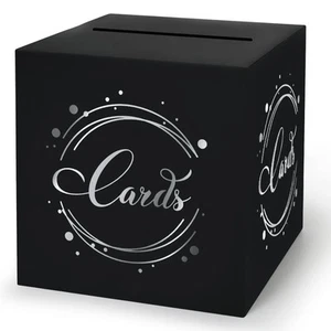 1 Pack Black and Silver Foil Card Box for Party, 8.7" Black Gift Card Box Mon... - Picture 1 of 7