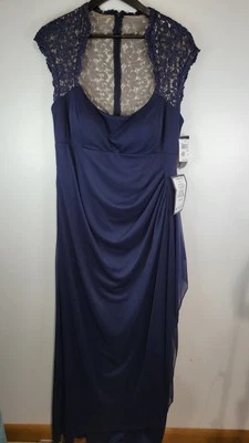 X by Xscape Women's 18 Formal Navy Blue Long Dress NWT Lace. Cascade Ruffle, Zip - Image 1 of 4