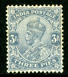 British India 1911 KGV 3 Pies Grey SG #151w INVERTED Watermark Mint W61 - Picture 1 of 6