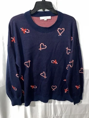 Pulôver feminino Ann Taylor LOFT Candy Cane suéter gola redonda GG - Imagem 1 de 4