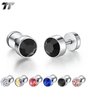 TT 7mm Surgical Steel Round Fake Ear Plug Earrings Crystal A Pair (BE97) - Picture 1 of 7