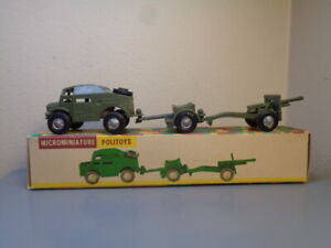 POLITOYS ITALY VINTAGE MILITARY TRACTOR WITH FIELD GUN VERYRARE SET MINT IN BOX