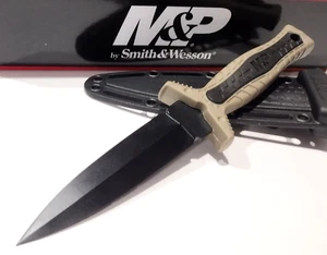 Smith & Wesson M&P Tan Spear Point Dagger Trench Boot Knife Black Scabbard New - Picture 1 of 4