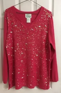 QUACKER FACTORY Long Sleeve Split Neck Pretty Pink Embellished With Sequins Sz M - Picture 1 of 6