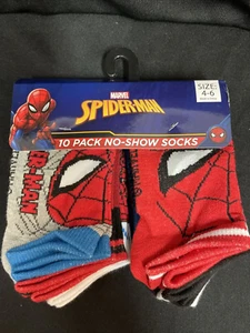 Marvel Spiderman Face Pose With Webbing Kids No Show Socks 10 Pairs Size 4-6 - Picture 1 of 4