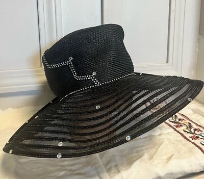 Sombrero de iglesia vintage “New Hattattide By Pamela” estrás negro hecho a medida Foto 1 de 4