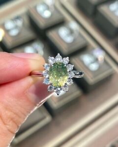 Oval 3.01Ct Natural Green Sapphire Diamond Engagement Ring Solid 14K White Gold