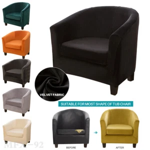 2-Piece Stretch Velvet Tub Chair Cover Armchair Slipcover Furniture Protector - Picture 1 of 103