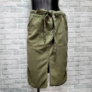 Lucky Brand Womens S/M Distressed Army Green Slit Front Belted Safari Skirt - Picture 1 of 6