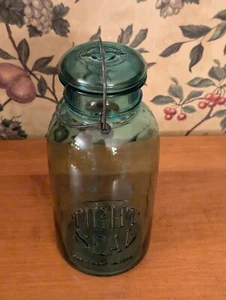 VINTAGE DICHT VERSCHLOSSEN HALBE GALLONE BLAU EINMACHGLAS BLAU GLASDECKEL DRAHTBÜGEL - Bild 1 von 6