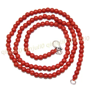 4mm Genuine Natural Red Coral Gemstone Round Beads Necklace Jewelry 14-100'' - Picture 1 of 22