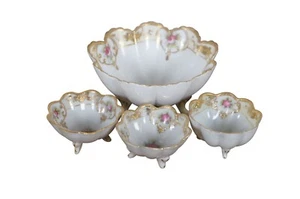 4 Pc Antique Art Deco Noritake Nippon Scalloped Gilt Rose Bowls Dishes - Picture 1 of 12