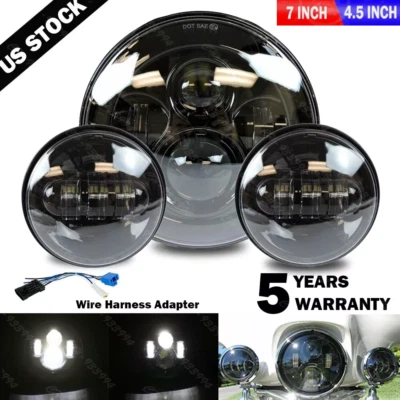 7"inch LED Headlight + 4.5" Passing Lights For Harley Davidson Touring Road King - Image 1 of 4