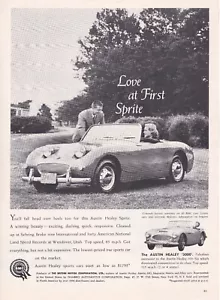 1960 Austin Healey (Bug-Eye or Frog-Eye) SPRITE, Very Attractive B&W Magazine ad - Picture 1 of 1