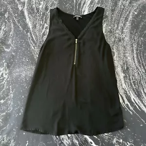 Express Black Tank Top Shirt Women’s Blouse Lace Gold Zipper Dressy Size Small - Picture 1 of 7