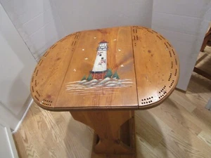 Vintage Cribbage Table double Dropleaf Wooden Old Tavern Handcrafted 8-pegs 1970 - Picture 1 of 24