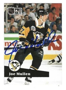 Signierte Joe Mullen Pittsburgh Penguins 1991-92 Pro Set Karte #191 mit Show Ticket - Bild 1 von 1