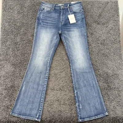 Kancan Jeans Womens 13/30 Blue Medium Flare High Rise Light Wash Distressed NWT - Image 1 of 4
