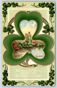 1912 ST PATRICK'S DAY ROSS CASTLE KILLARNEY SHAMROCKS EMBOSSED ANTIQUE POSTCARD - Picture 1 of 2