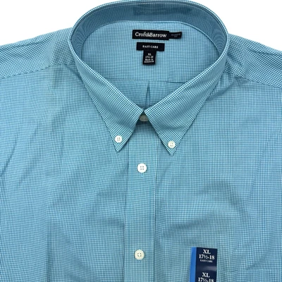 Croft&Barrow Classic Fit Men's Blue Check XL Short Sleeve Button Down NWT - Image 1 of 4