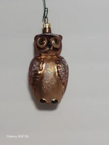 Vintage Glas Eule 4" Ornament Bronze weiß Glitzer siehe Info - Bild 1 von 16
