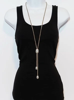 New Chico's Ann Rhinestone Silver Glamour Pave Y Drop Split Fashion Necklace - Image 1 of 4