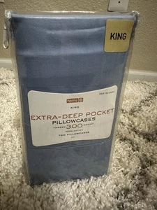 King Size Pillow Cases Blue Set Of 2 New In Package - Picture 1 of 2