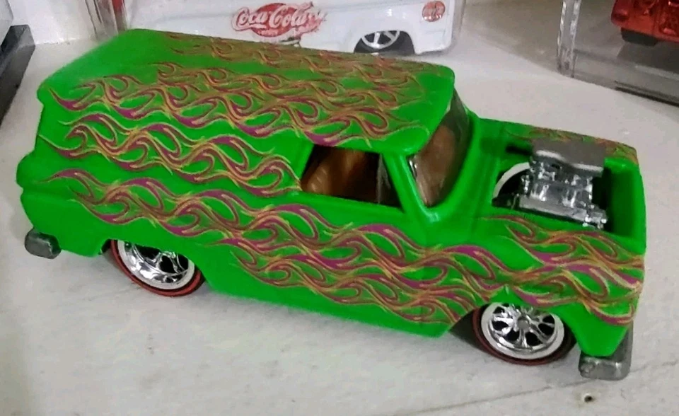 Panel GMC Hot Wheels 64 personalizado verde/llamas RealRiders, motor ¡RARO!  Foto 1 de 4