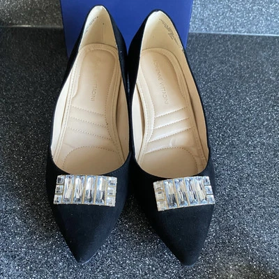 Zapatos Adrienne Vittadini Paula Gamuza Negros 7 1/2 Brillo Glamorosos Tacones Elegantes Foto 1 de 4