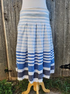 Christopher & Banks Pleated Linen Blend Skirt Womens Sz 10 Blue & White Stripes  - Image 1 of 4