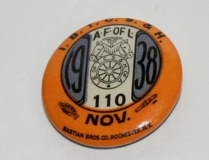 Vintage AFL AF of L November 1938 Trade Union 110 IBTCS & H Button Member Pin - Picture 1 of 1