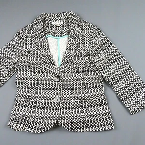 CABI #298 Du Jour black white geometric 3/4 sleeve cropped blazer Size 4 - Picture 1 of 7