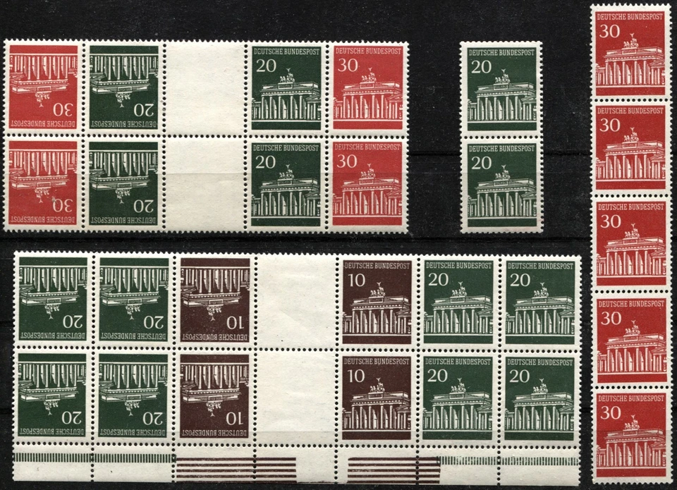 GERMANY Deutsche BundesPost #952 #953 #954 Postage Gutter Block Stamps MLH MNH - Image 1 of 1