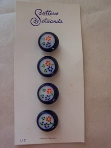 8 BLUE VINTAGE GLASS HAND PAINTED FLOWER SCHWANDA BUTTONS CARDS SEWING KNIT 12mm - Picture 1 of 1