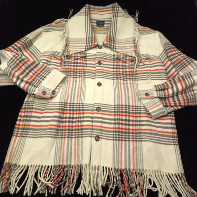 NEW! POLO RALPH LAUREN WOMENS WOOL JACKET -XXL PLAID FRINGE TASSEL SWEATER SHAWL - Image 1 of 4