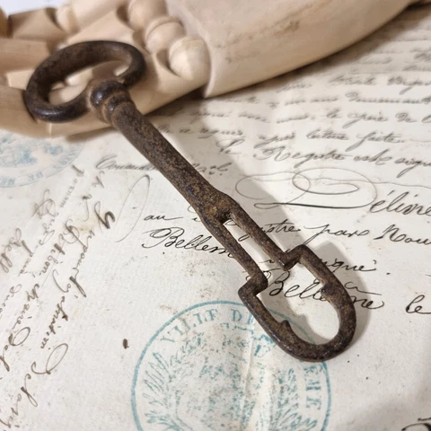 Wrought iron medieval key hardware - Antique French architectural salvage Cover