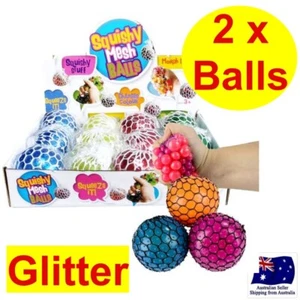 2 x SQUISHY MESH GLITTER BALL - COLOUR CHANGE STRESS RELIEF KIDS PARTY- ASSORTED - Picture 1 of 6