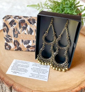 Avon Two Tier Chandelier Earrings Antique Gold BOHO Chunky Statement NEW 2018 - Picture 1 of 4