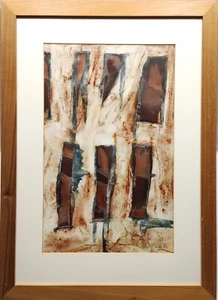 INDISTICTLY SIGNED DATED '96 MIXED MEDIA ABSTRACT PAINTING OF A BUILDING, FRAMED - Picture 1 of 24